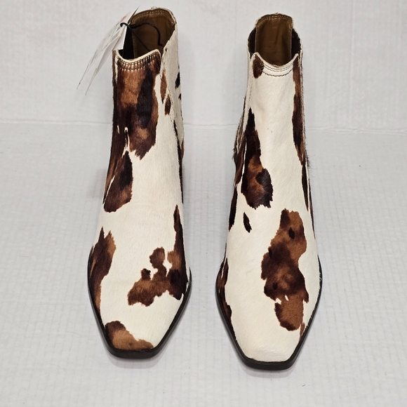 Zara Cow Print Leather Cowboy Boots Haircalf Western Ankle Women's Size 10 NWT - Picture 4 of 15
